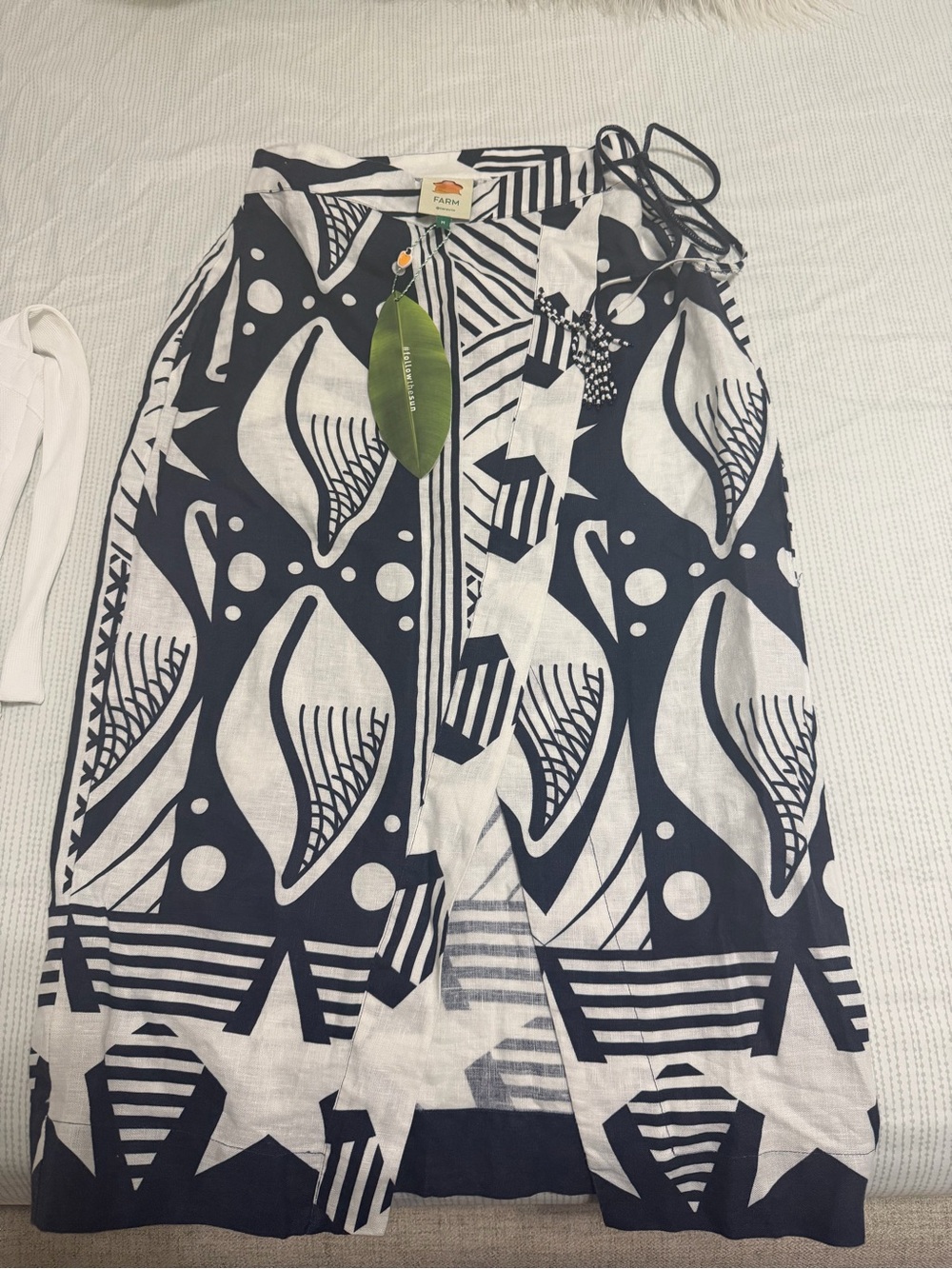 Farm Rio NWT Cowrie Faux Wrap Beaded Shell Floral Linen Midi Skirt